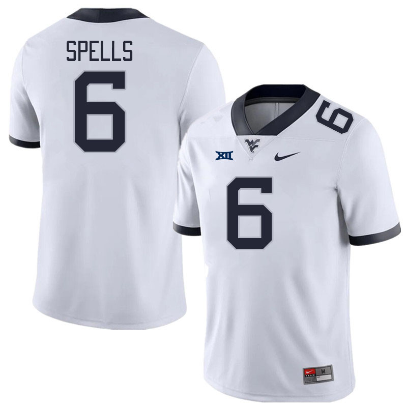 West Virginia Mountaineers #6 Jacolby Spells College Football Jerseys Stitched Sale-White